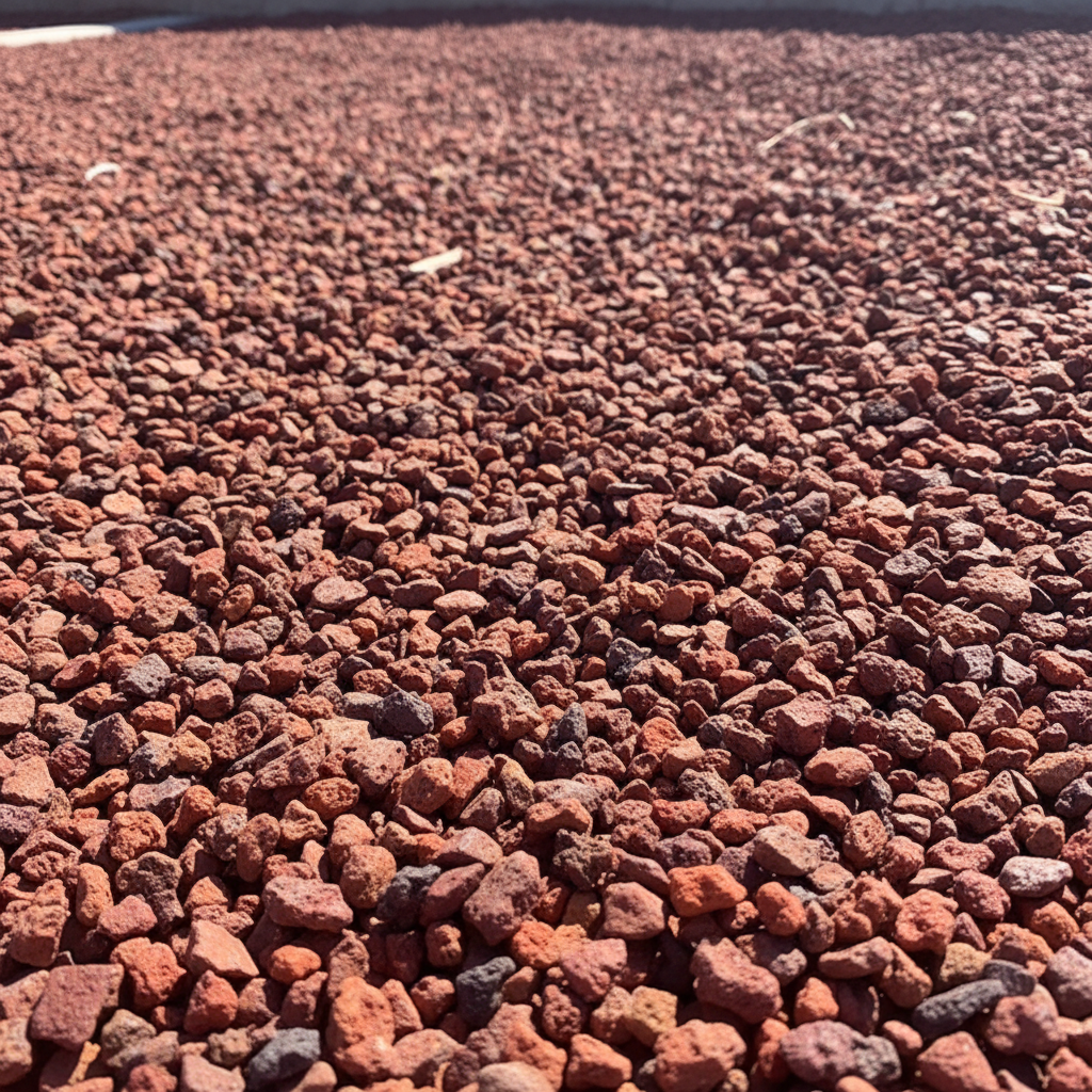 Red lava rock close-up as landscaping ground cover