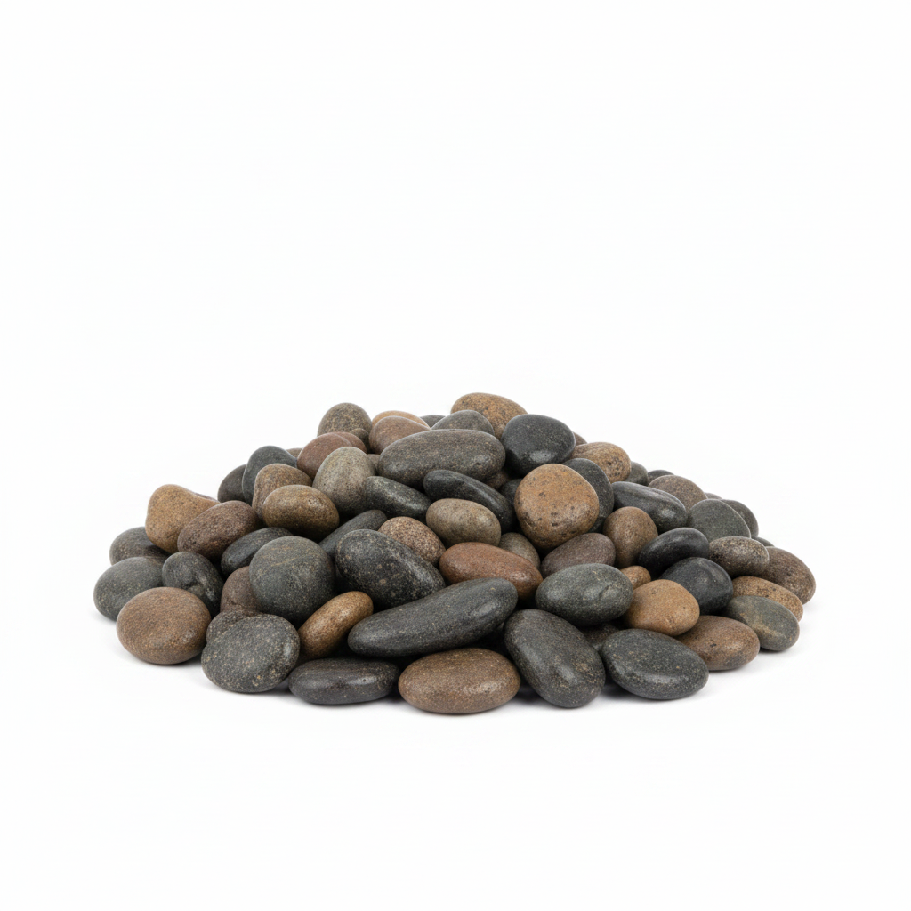 Small pile of decorative cobblestones on white background