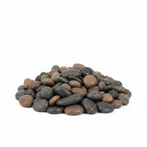 Small pile of decorative cobblestones on white background