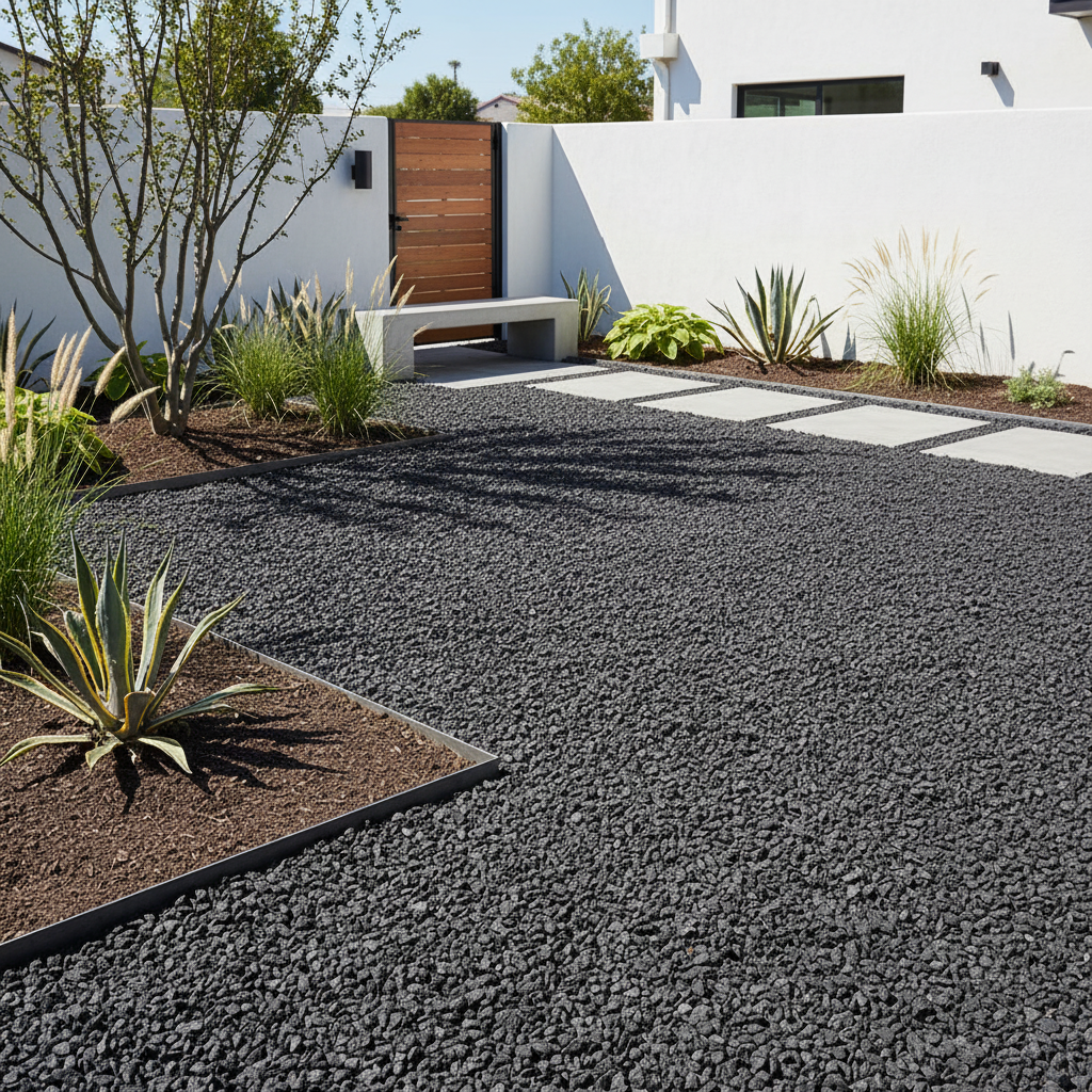 Black lava rock used in landscaping ground cover