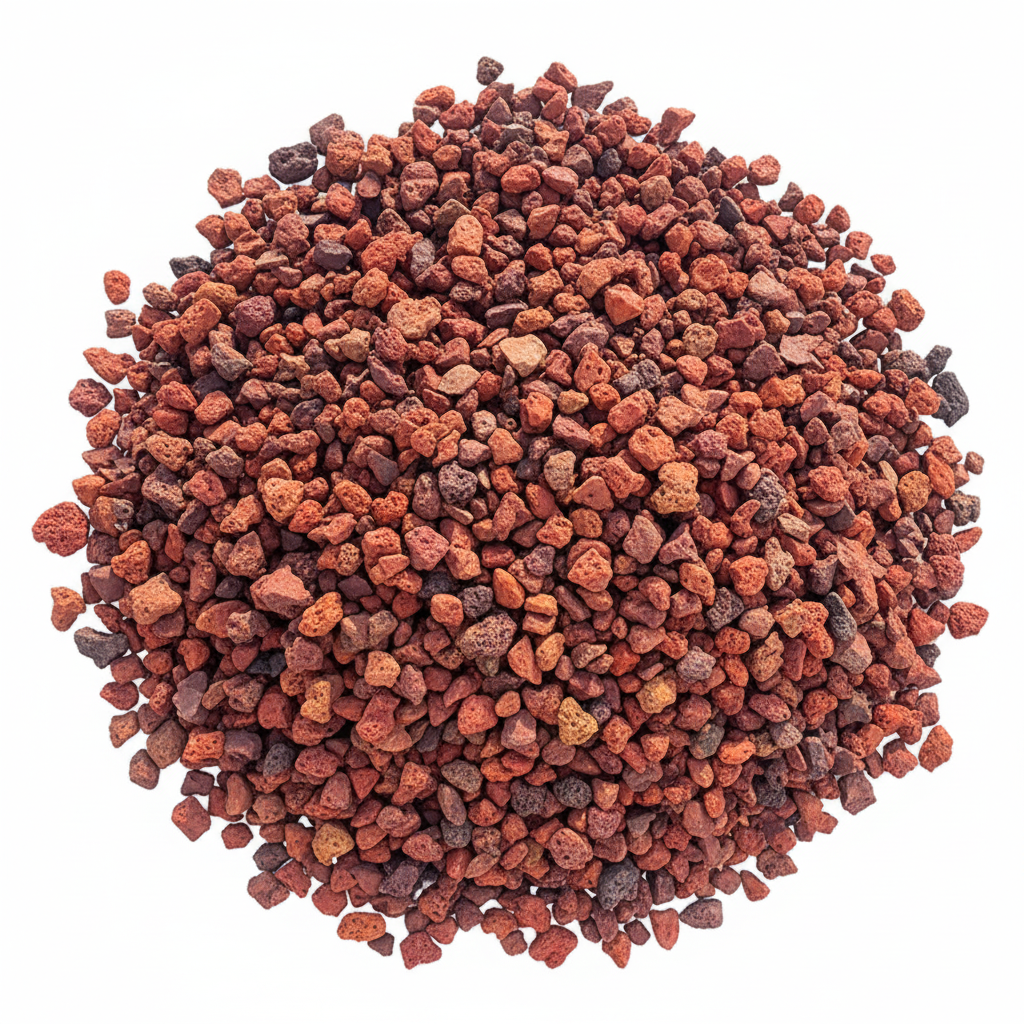 Red lava rock close-up product shot on white background