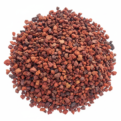 Red lava rock close-up product shot on white background